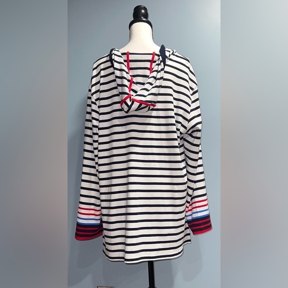 **NWOT** “Striped split neck pullover hoodie” - Picture 2 of 8